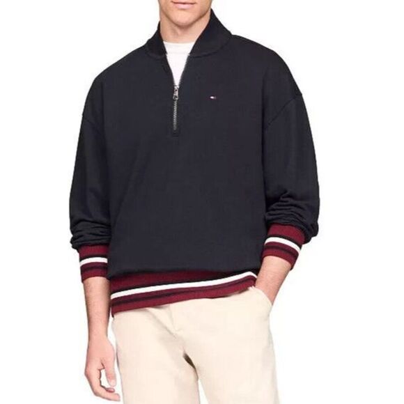Tommy Hilfiger 78JA983-410 Men Sz XL Navy Bold Global Stripe 1/2 Zip Pullover - Picture 8 of 10